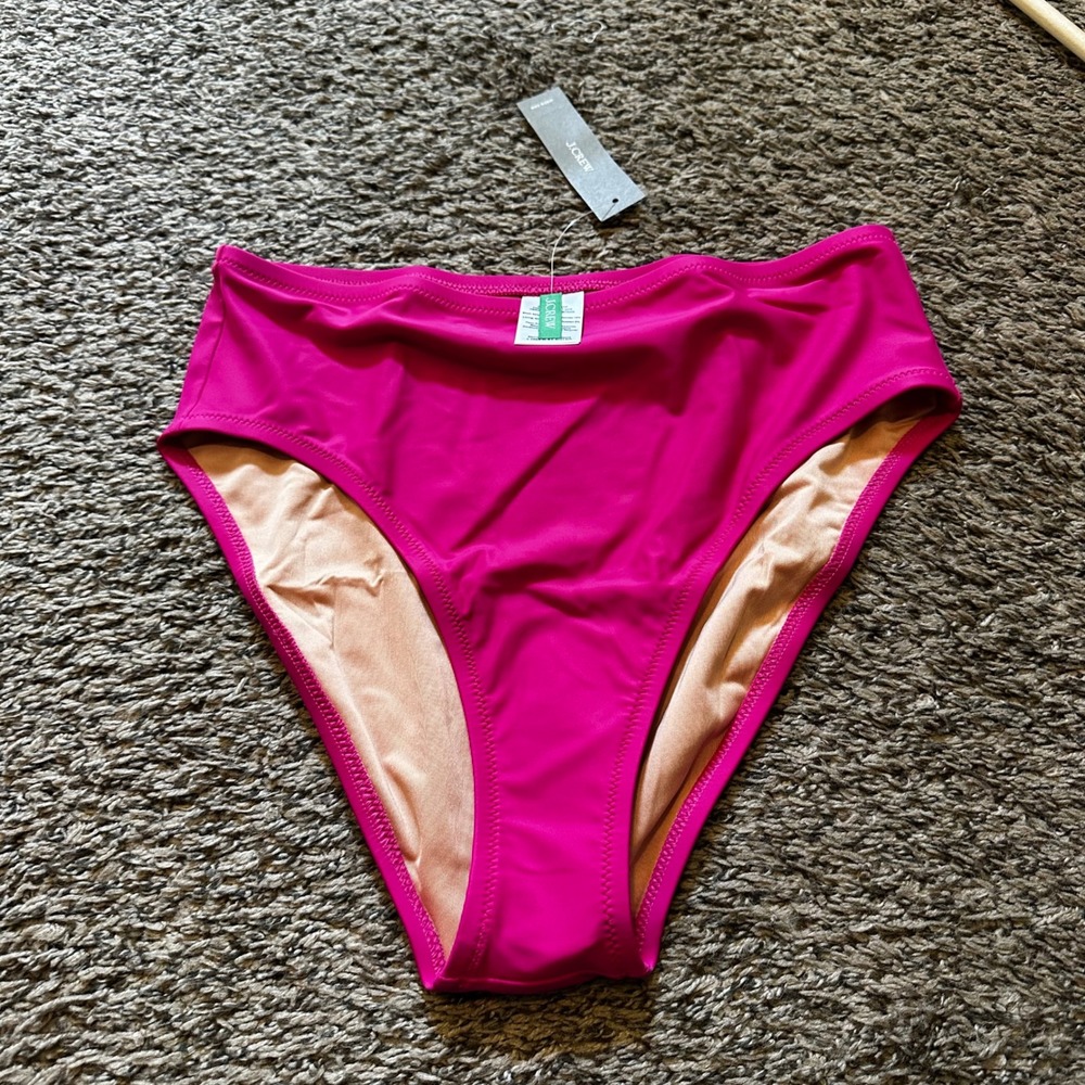 J.Crew High-Waisted Bikini Bottom Swimsuit Hot Pink Full Coverage Size M - Picture 3 of 6